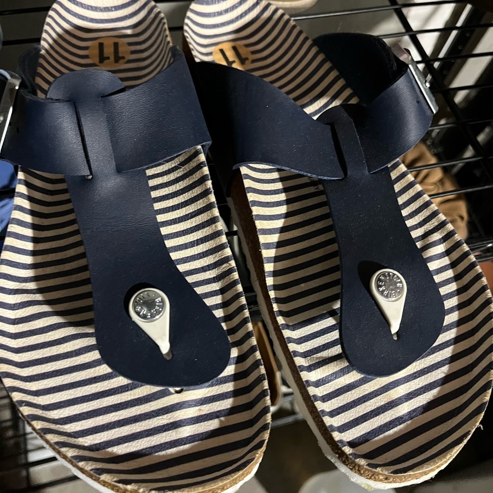 Navy Striped Sandals with Buckle